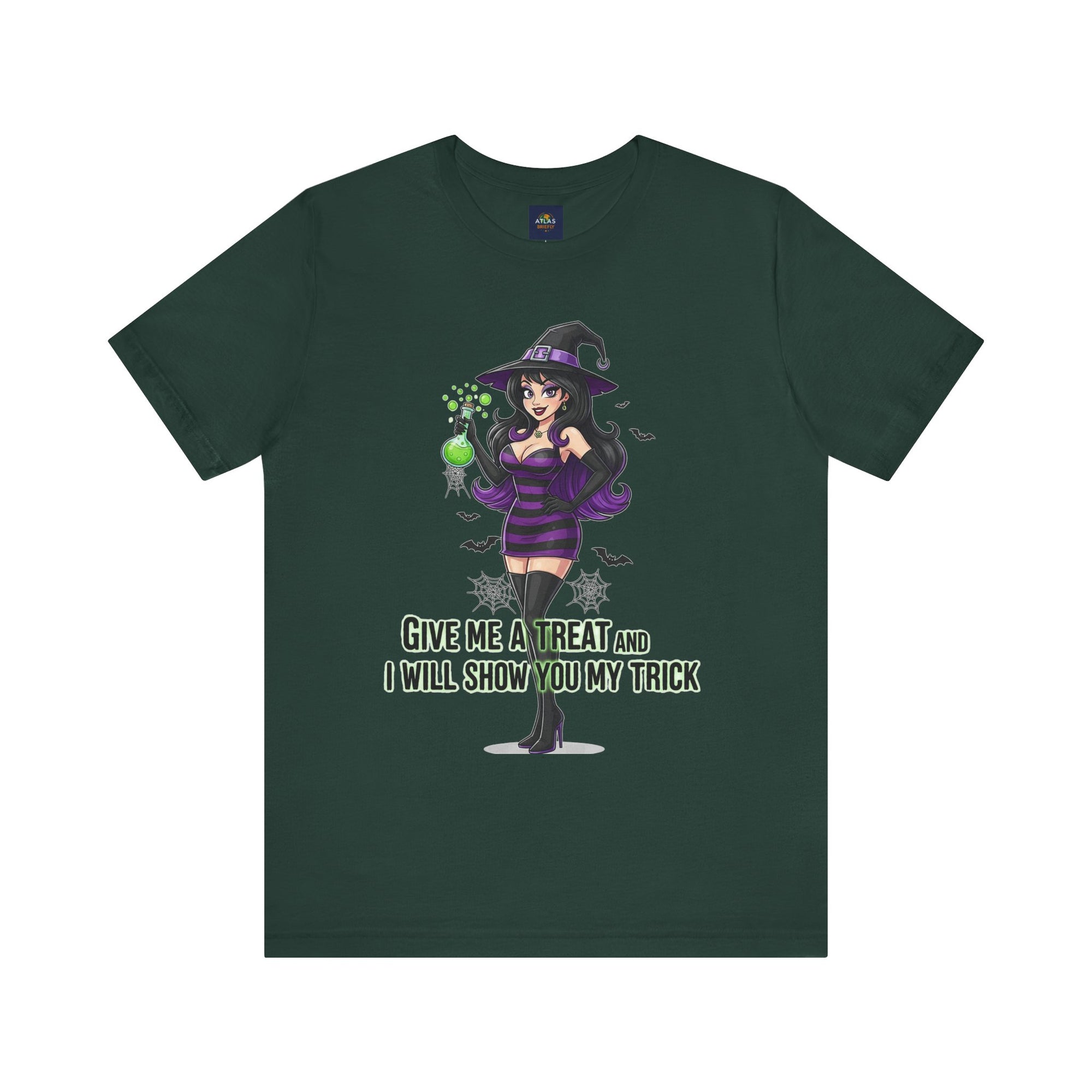 Sexy Witch Halloween T-Shirt - Flirty Witch Costume Tee | Trick or Treat Halloween Shirt - Atlas Briefly