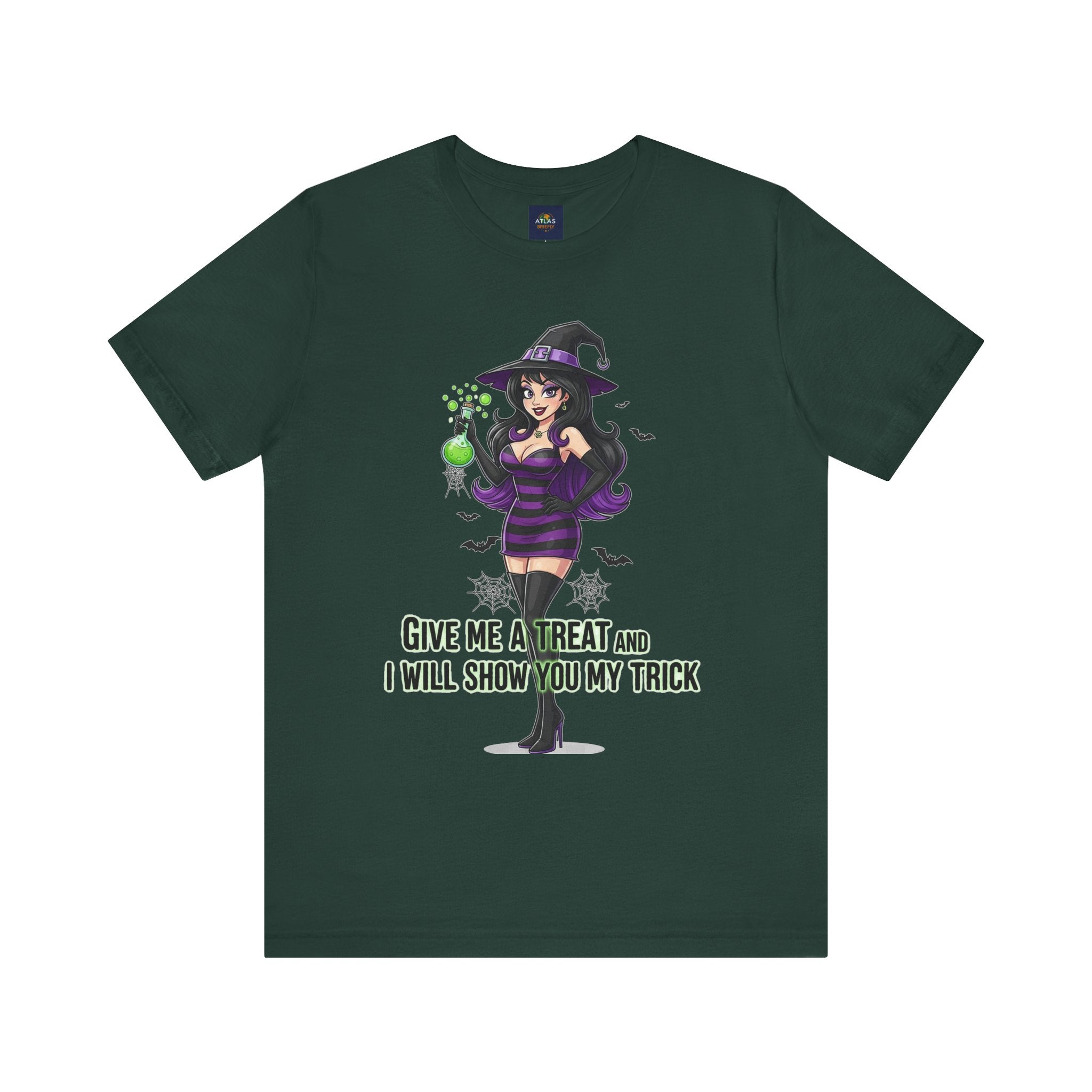 Sexy Witch Halloween T-Shirt - Flirty Witch Costume Tee | Trick or Treat Halloween Shirt - Atlas Briefly