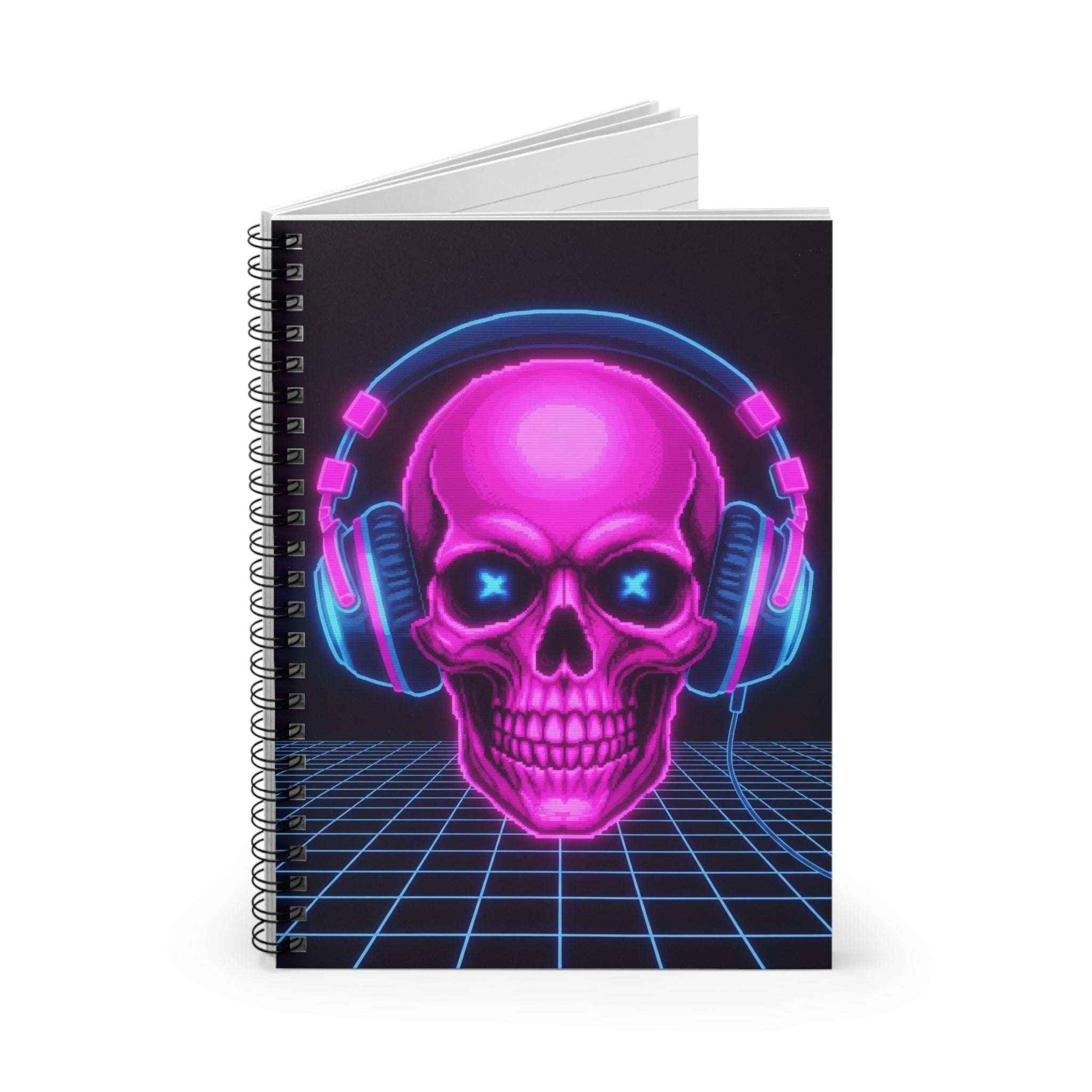 Neon Skull Notebook - Retro Gaming Synthwave Notebook for Creative Notes - Atlas Briefly