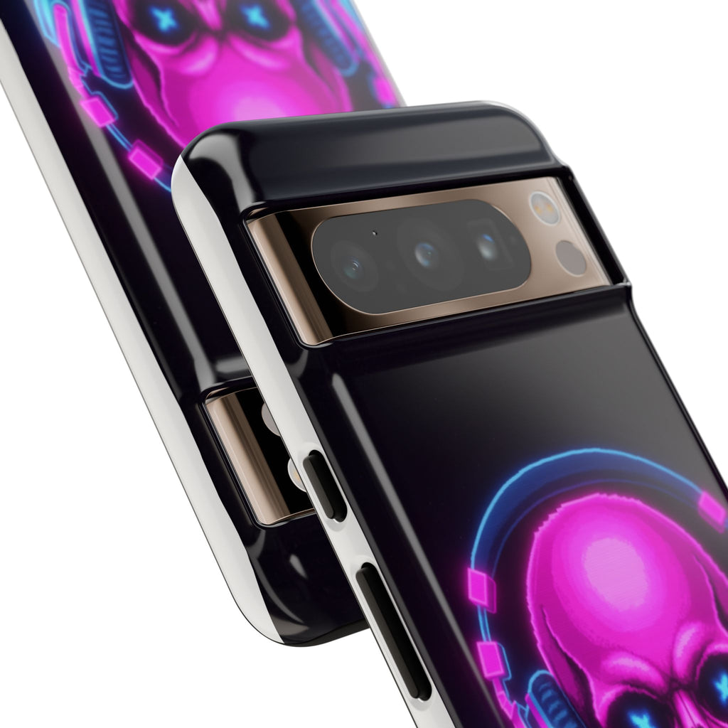Neon Skull Synthwave Phone Case - Retro 80s Cyberpunk Mobile Cover | Vaporwave Tech Gift - Atlas Briefly
