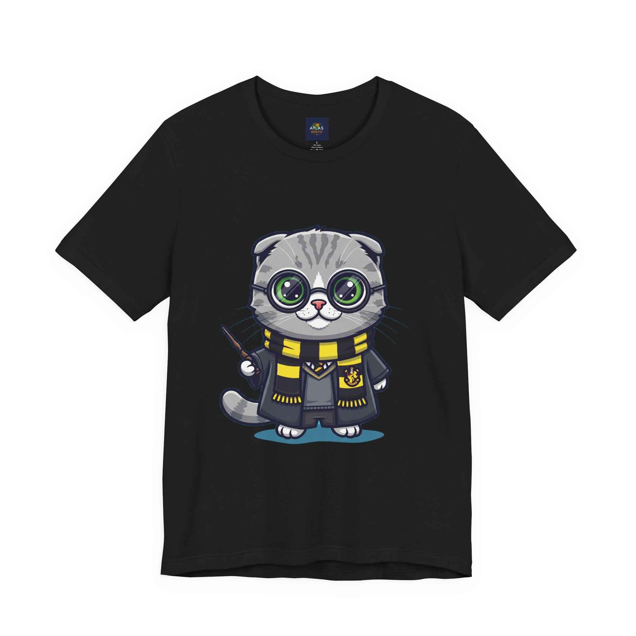 Hufflepurr T-Shirt - Funny Wizarding World Tee | Cute Potter Cat Gift - Atlas Briefly