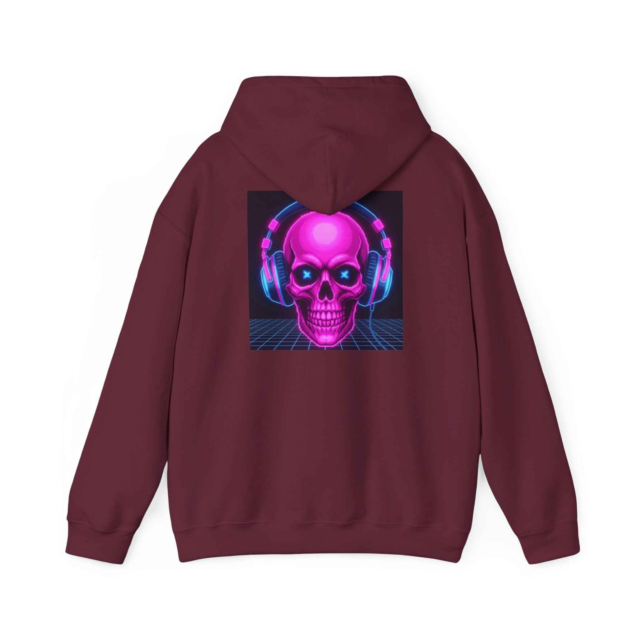 Neon Skull Hoodie - Retro Gaming Synthwave Sweatshirt - Atlas Briefly