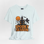 Spooky Season Halloween T-Shirt - Haunted House Ghost Bat Graphic Tee | Halloween Landscape Shirt - Atlas Briefly