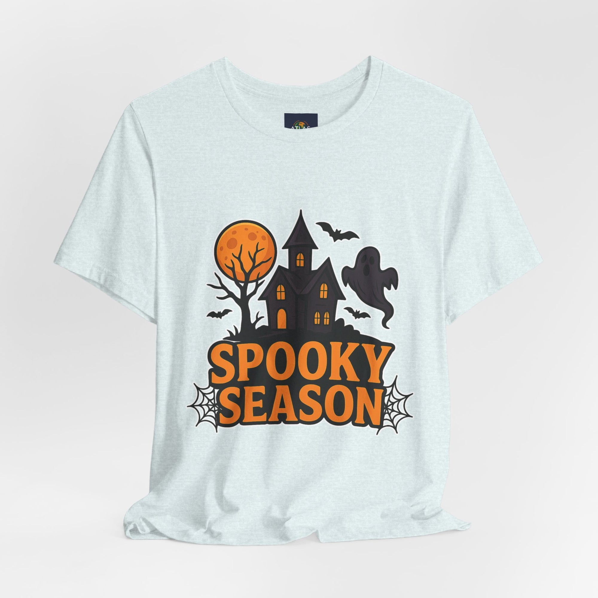 Spooky Season Halloween T-Shirt - Haunted House Ghost Bat Graphic Tee | Halloween Landscape Shirt - Atlas Briefly