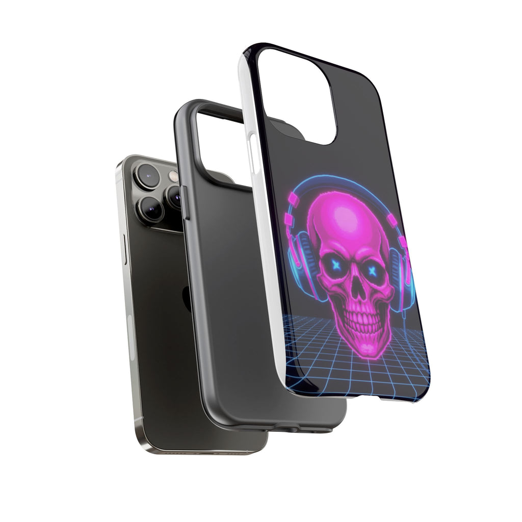 Neon Skull Synthwave Phone Case - Retro 80s Cyberpunk Mobile Cover | Vaporwave Tech Gift - Atlas Briefly