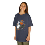 Eat Drink and Be Scary Kids Halloween T-Shirt | Cute Ghost Skeleton Pumpkin Cat Shirt for Boys Girls Trick or Treat Tee - Atlas Briefly