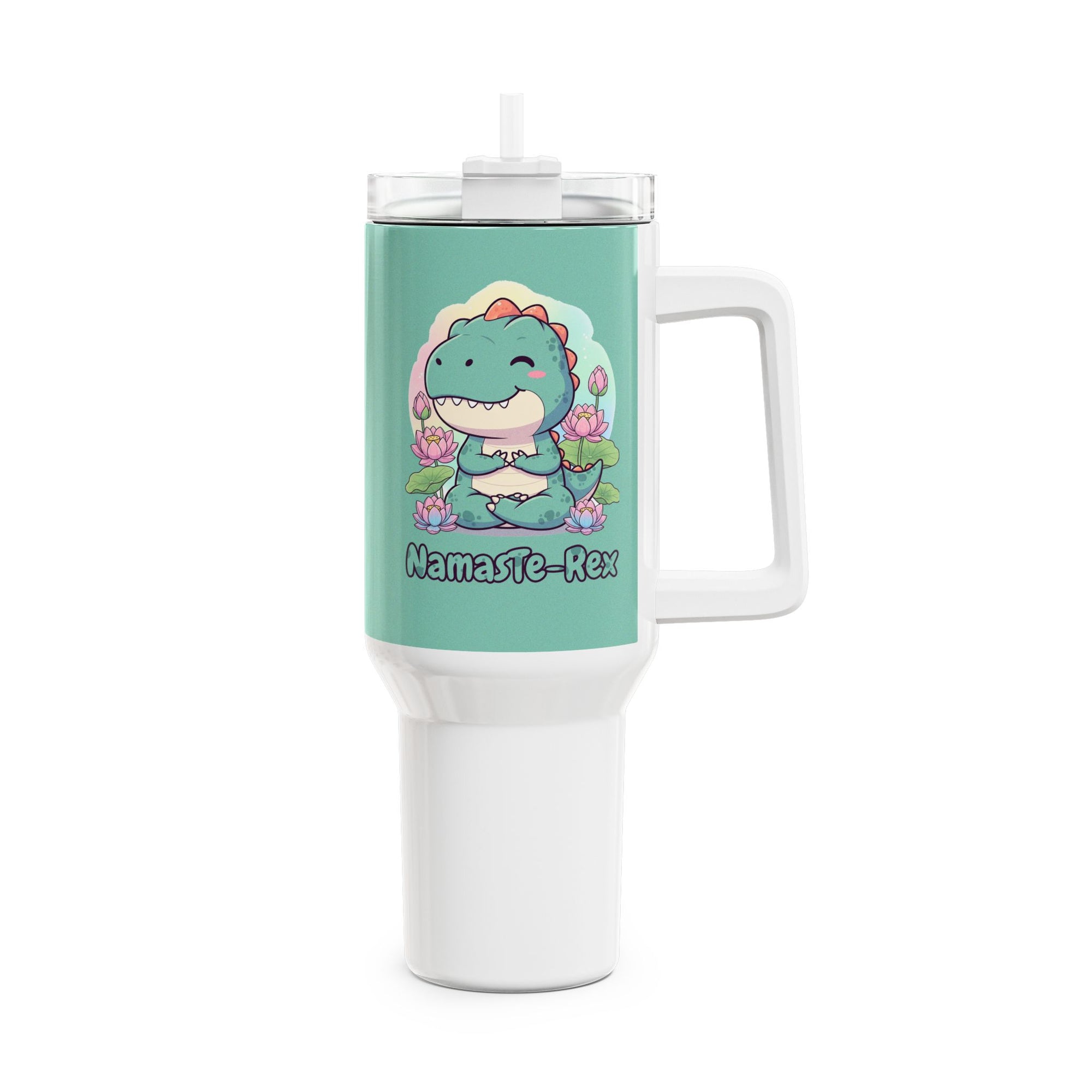 NamasTe-Rex Meditating Dinosaur 40oz Tumbler - Funny Yoga Water Bottle | Zen T-Rex Gift - Atlas Briefly