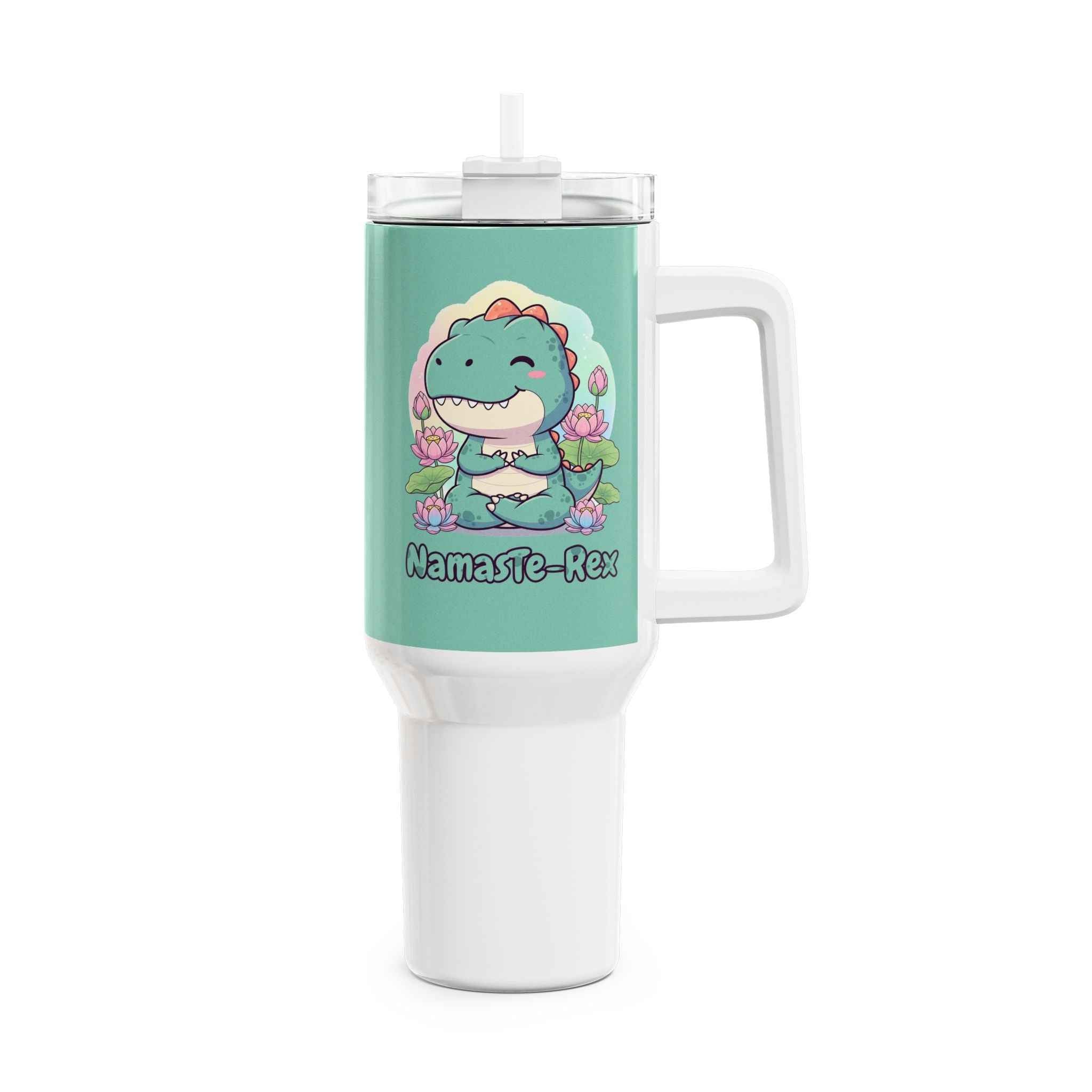 NamasTe-Rex Tumbler - Meditating Dinosaur 40oz Funny Yoga Water Bottle | Unique Zen T-Rex Gift - Atlas Briefly