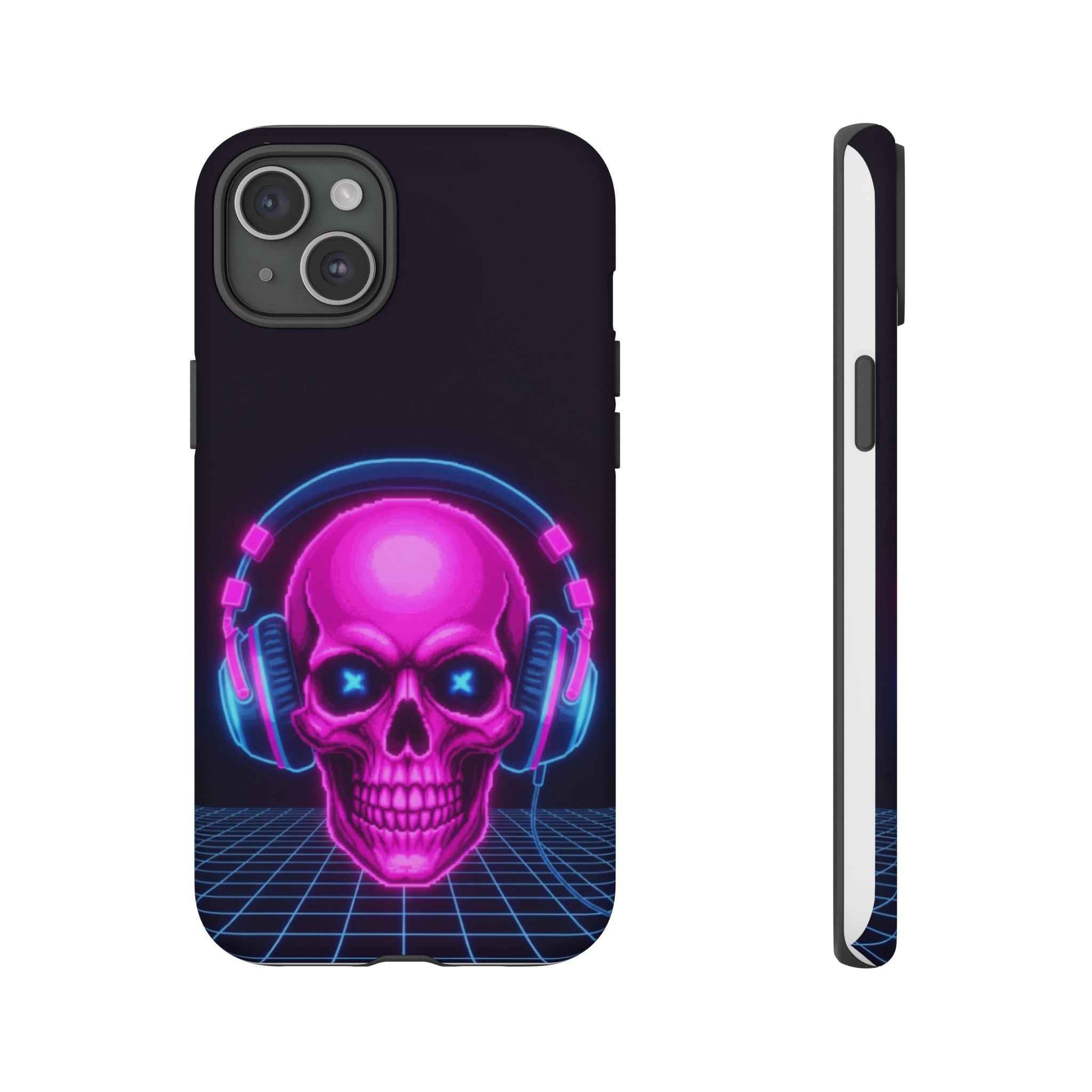 Neon Skull Phone Case - Retro Synthwave Gaming Cover - Atlas Briefly