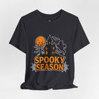 Spooky Season Halloween T-Shirt - Haunted House Ghost Bat Graphic Tee | Halloween Landscape Shirt - Atlas Briefly