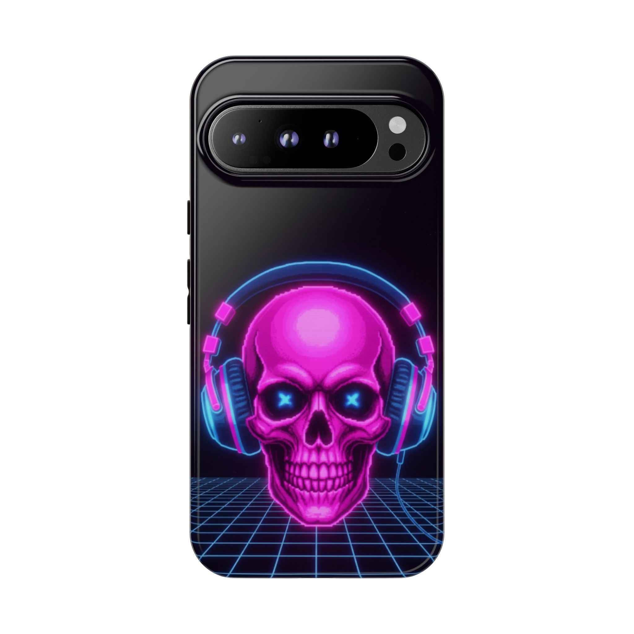 Neon Skull Phone Case - Retro Synthwave Gaming Cover - Atlas Briefly