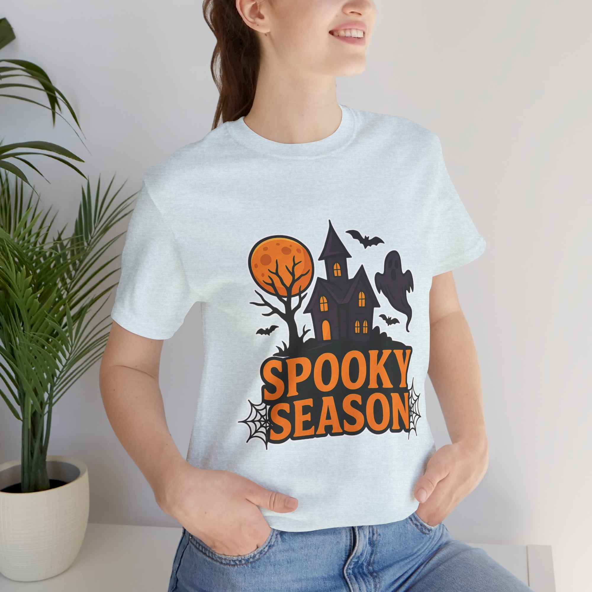 Spooky Season Halloween T-Shirt - Haunted House Ghost Bat Graphic Tee | Halloween Landscape Shirt - Atlas Briefly