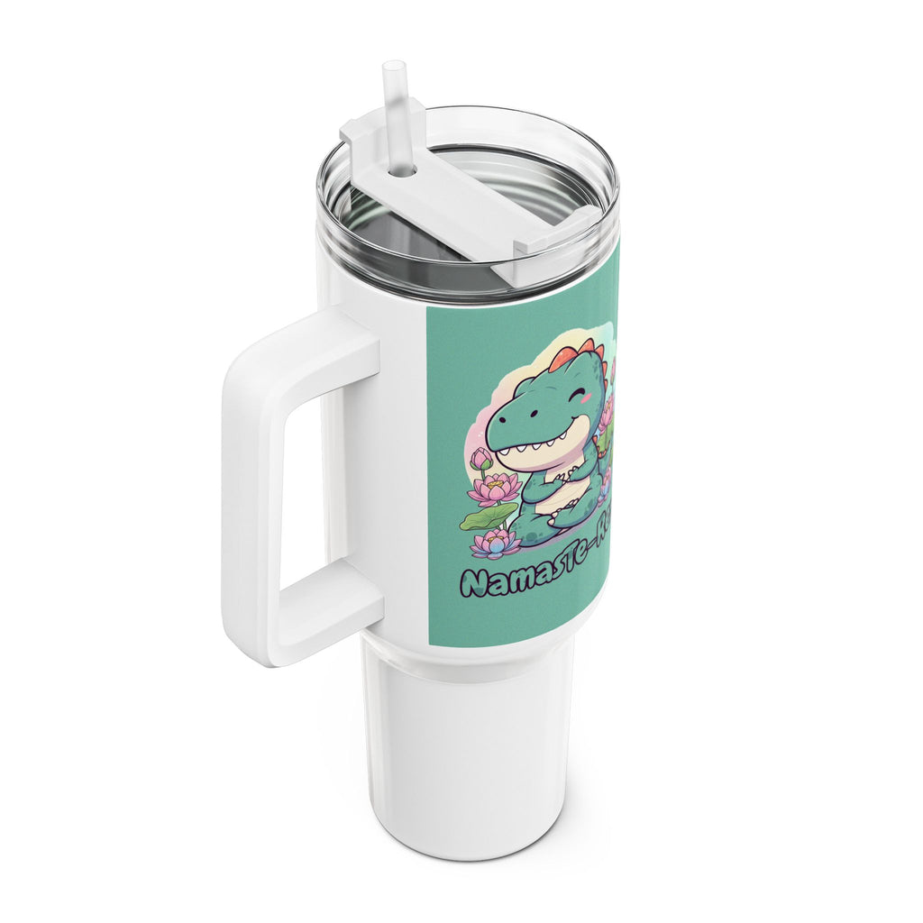 NamasTe-Rex Meditating Dinosaur 40oz Tumbler - Funny Yoga Water Bottle | Zen T-Rex Gift - Atlas Briefly
