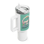 NamasTe-Rex Meditating Dinosaur 40oz Tumbler - Funny Yoga Water Bottle | Zen T-Rex Gift - Atlas Briefly