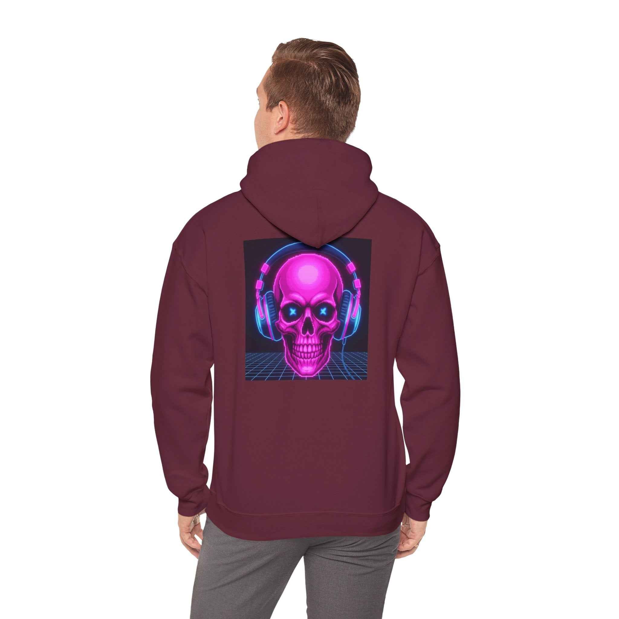 Neon Skull Hoodie - Retro Gaming Synthwave Sweatshirt - Atlas Briefly