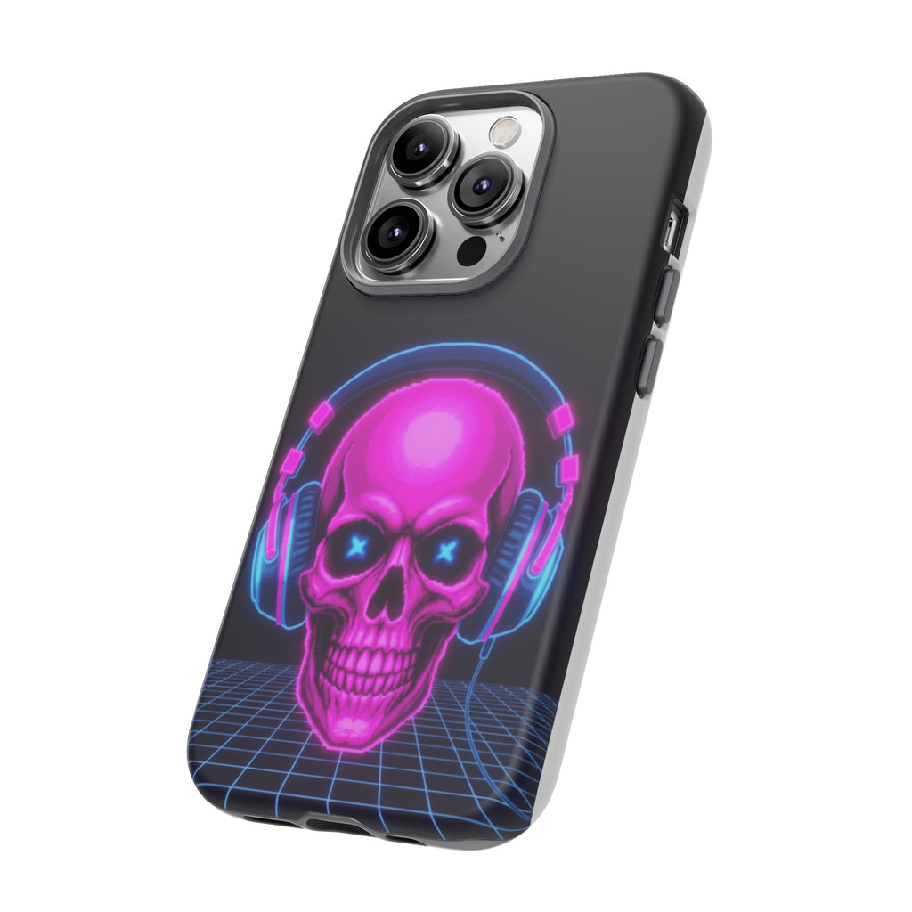 Neon Skull Synthwave Phone Case - Retro 80s Cyberpunk Mobile Cover | Vaporwave Tech Gift - Atlas Briefly