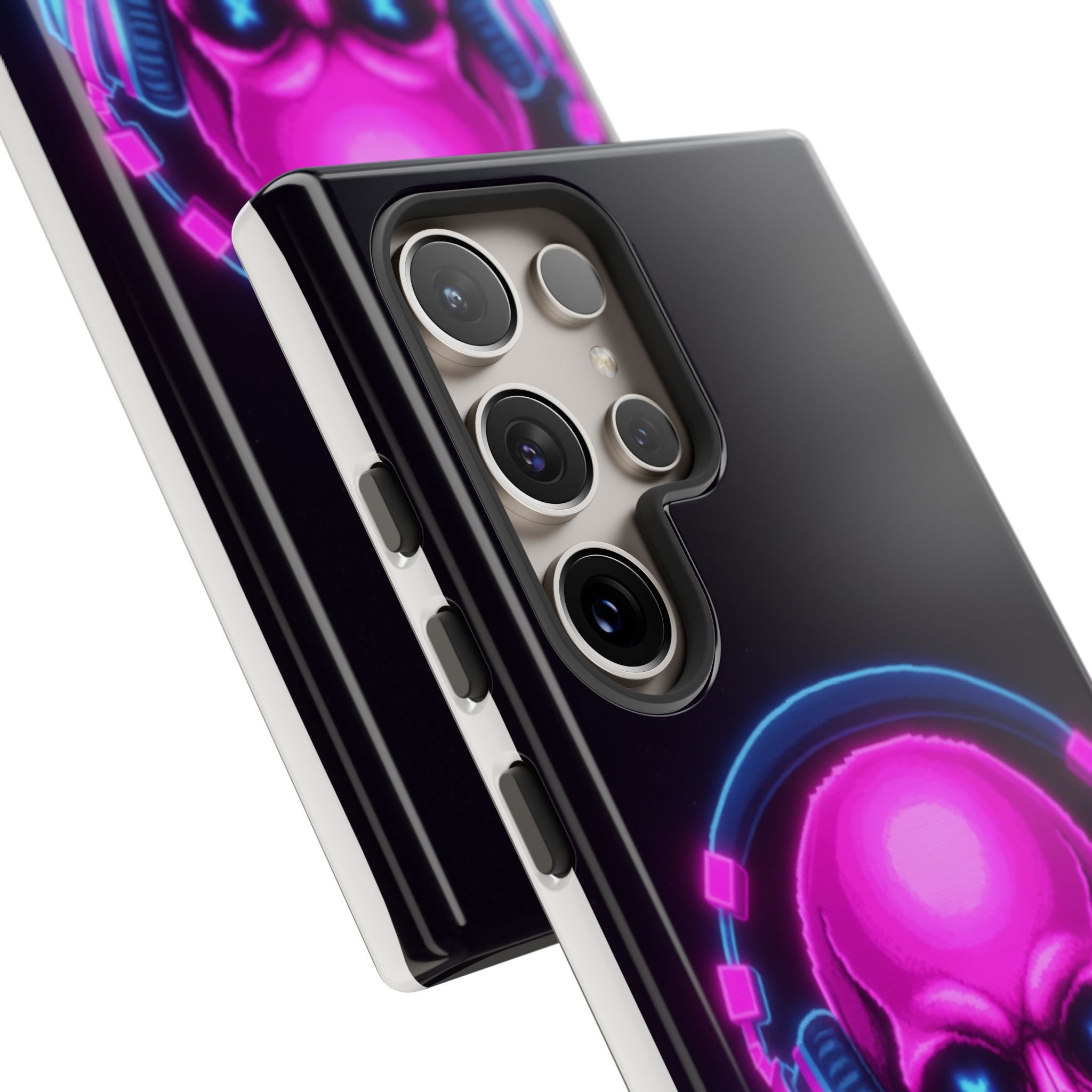 Neon Skull Synthwave Phone Case - Retro 80s Cyberpunk Mobile Cover | Vaporwave Tech Gift - Atlas Briefly