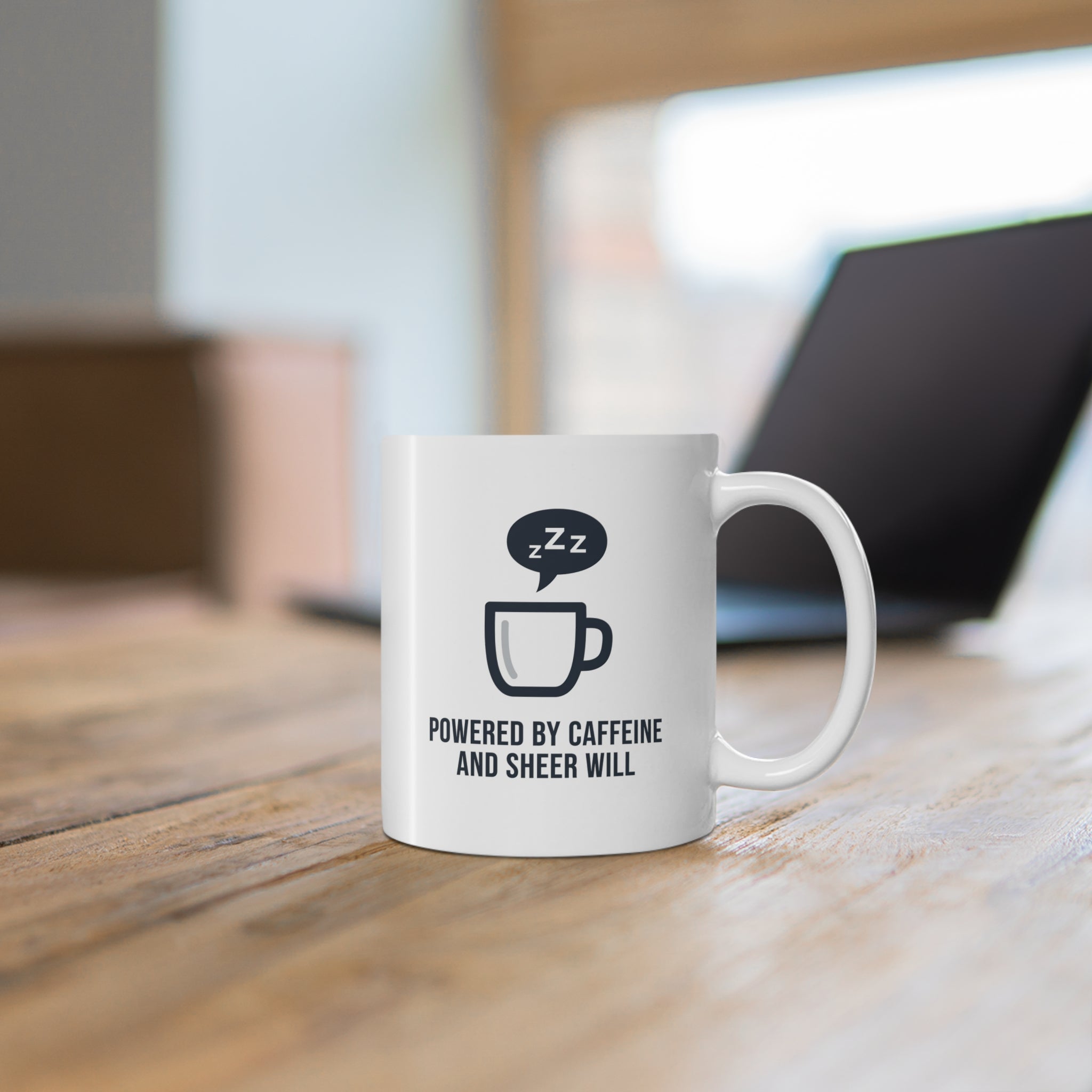 Powered by Caffeine Mug - Funny Minimalist Coffee Cup Perfect for Sheer Will Gifts
