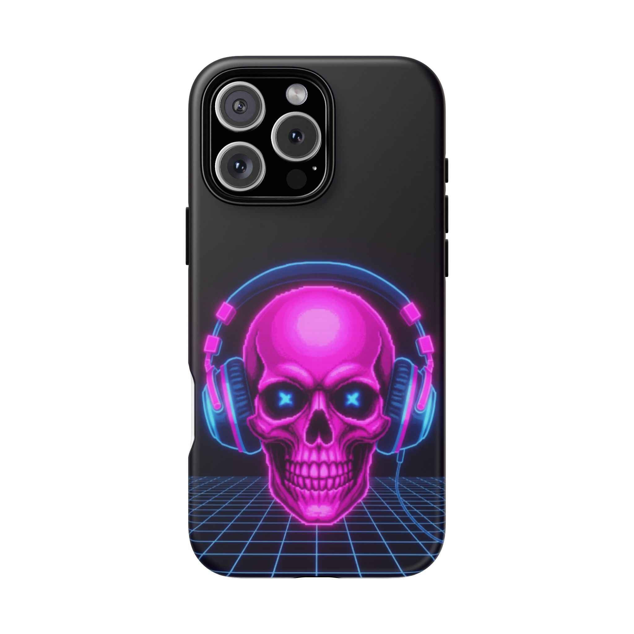 Neon Skull Phone Case - Retro Synthwave Gaming Cover - Atlas Briefly