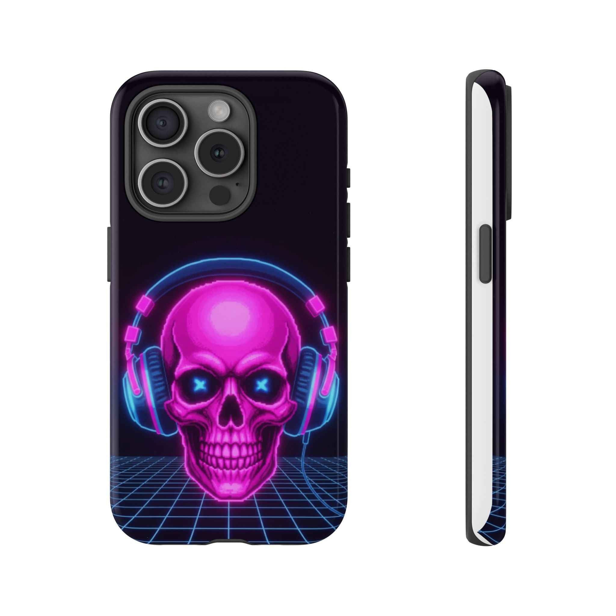 Neon Skull Phone Case - Retro Synthwave Gaming Cover - Atlas Briefly