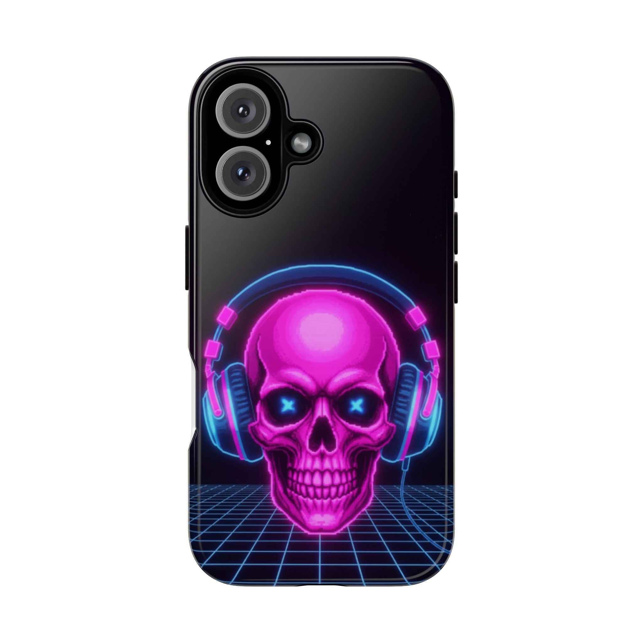 Neon Skull Phone Case - Retro Synthwave Gaming Cover - Atlas Briefly