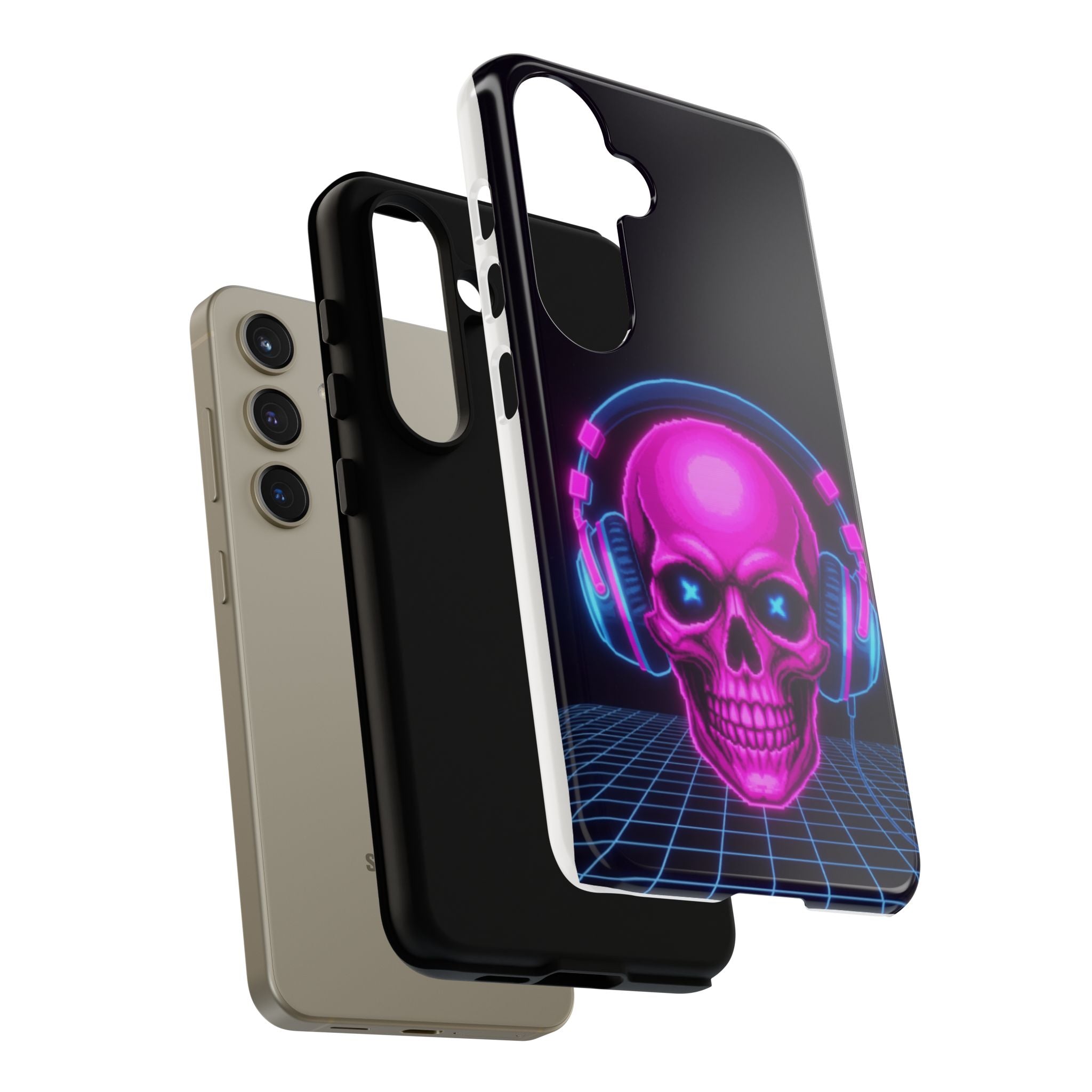Neon Skull Synthwave Phone Case - Retro 80s Cyberpunk Mobile Cover | Vaporwave Tech Gift - Atlas Briefly