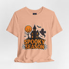 Spooky Season Halloween T-Shirt - Haunted House Ghost Bat Graphic Tee | Halloween Landscape Shirt - Atlas Briefly
