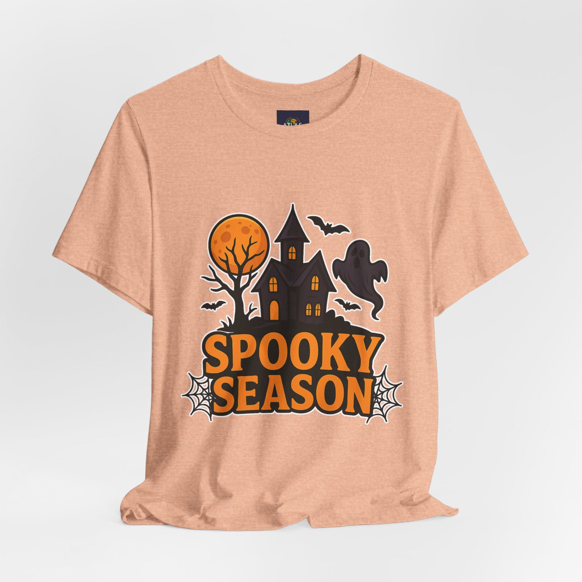 Spooky Season Halloween T-Shirt - Haunted House Ghost Bat Graphic Tee | Halloween Landscape Shirt - Atlas Briefly
