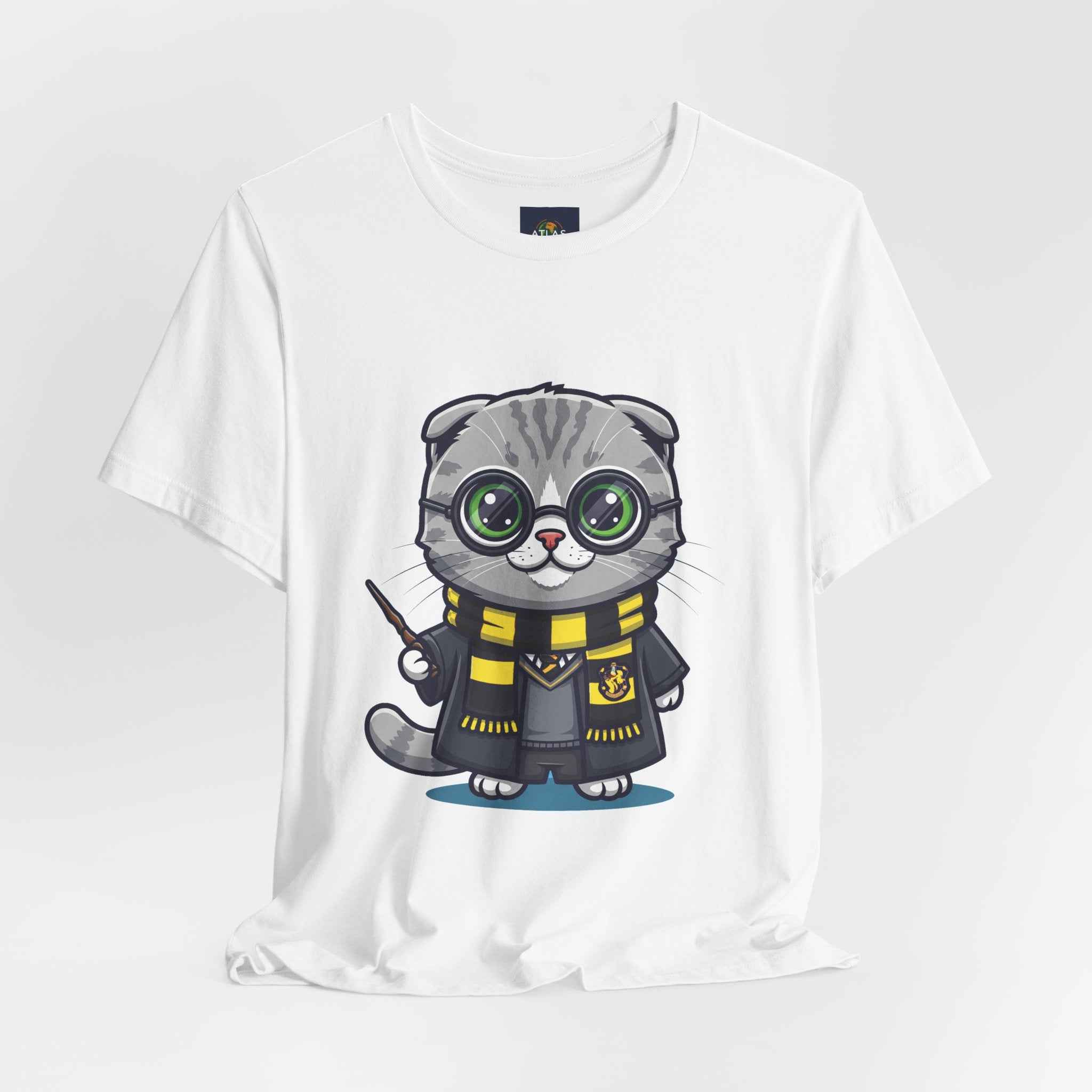 Hufflepurr T-Shirt - Funny Wizarding World Tee | Cute Potter Cat Gift - Atlas Briefly
