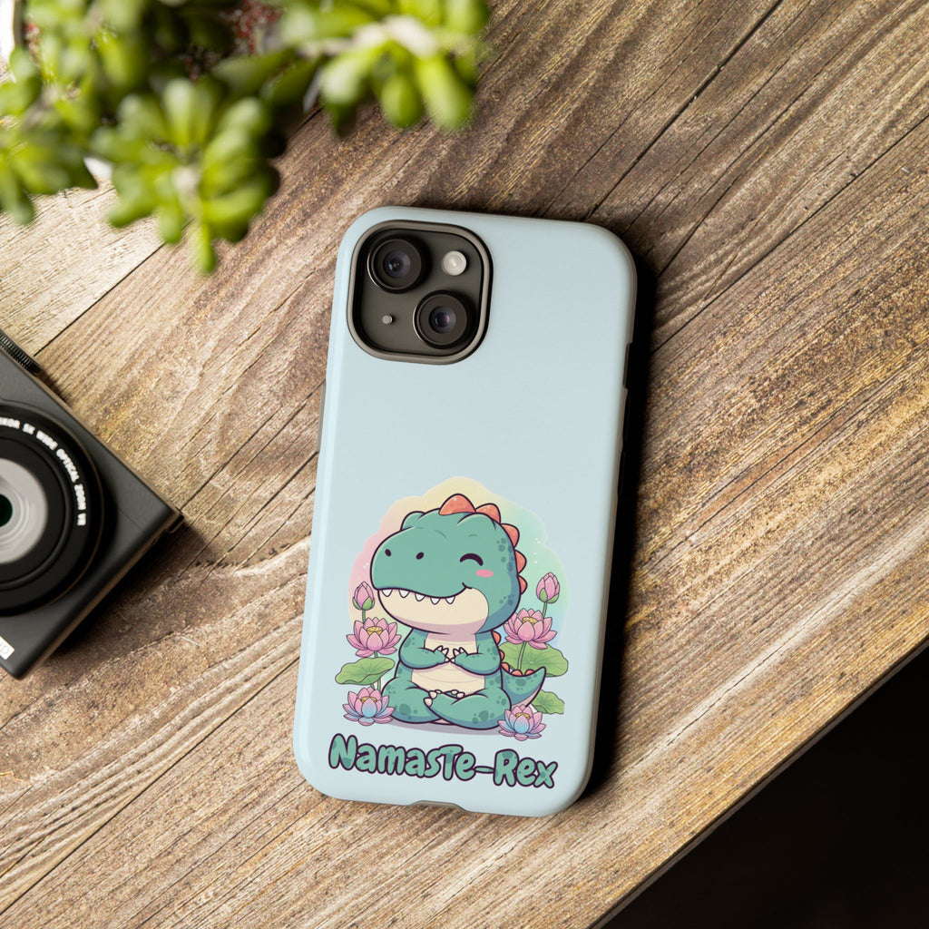 NamasTe-Rex Meditating Dinosaur Phone Case - Funny Yoga T-Rex Mobile Cover | Zen Tech Gift - Atlas Briefly