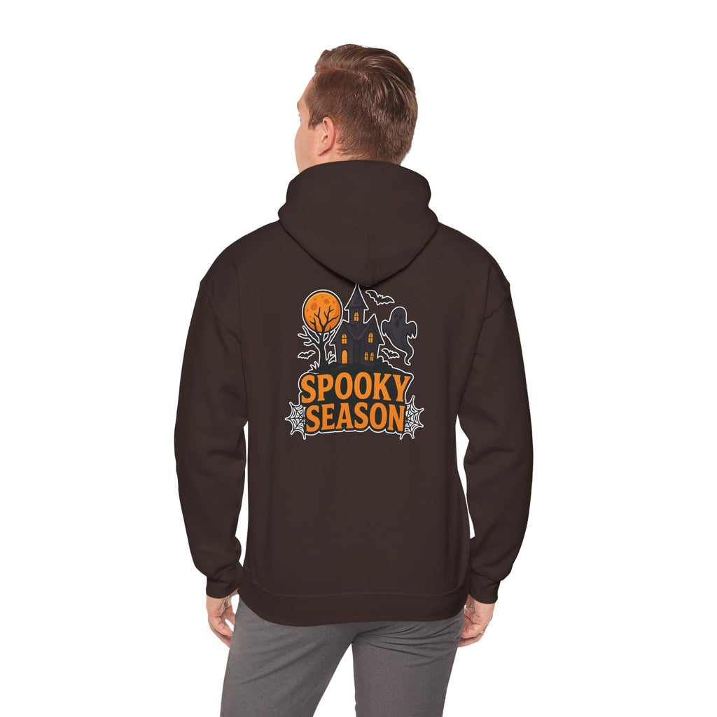 Spooky Season Halloween Hoodie - Haunted House Ghost Bat Design | Cozy Halloween Sweatshirt - Atlas Briefly