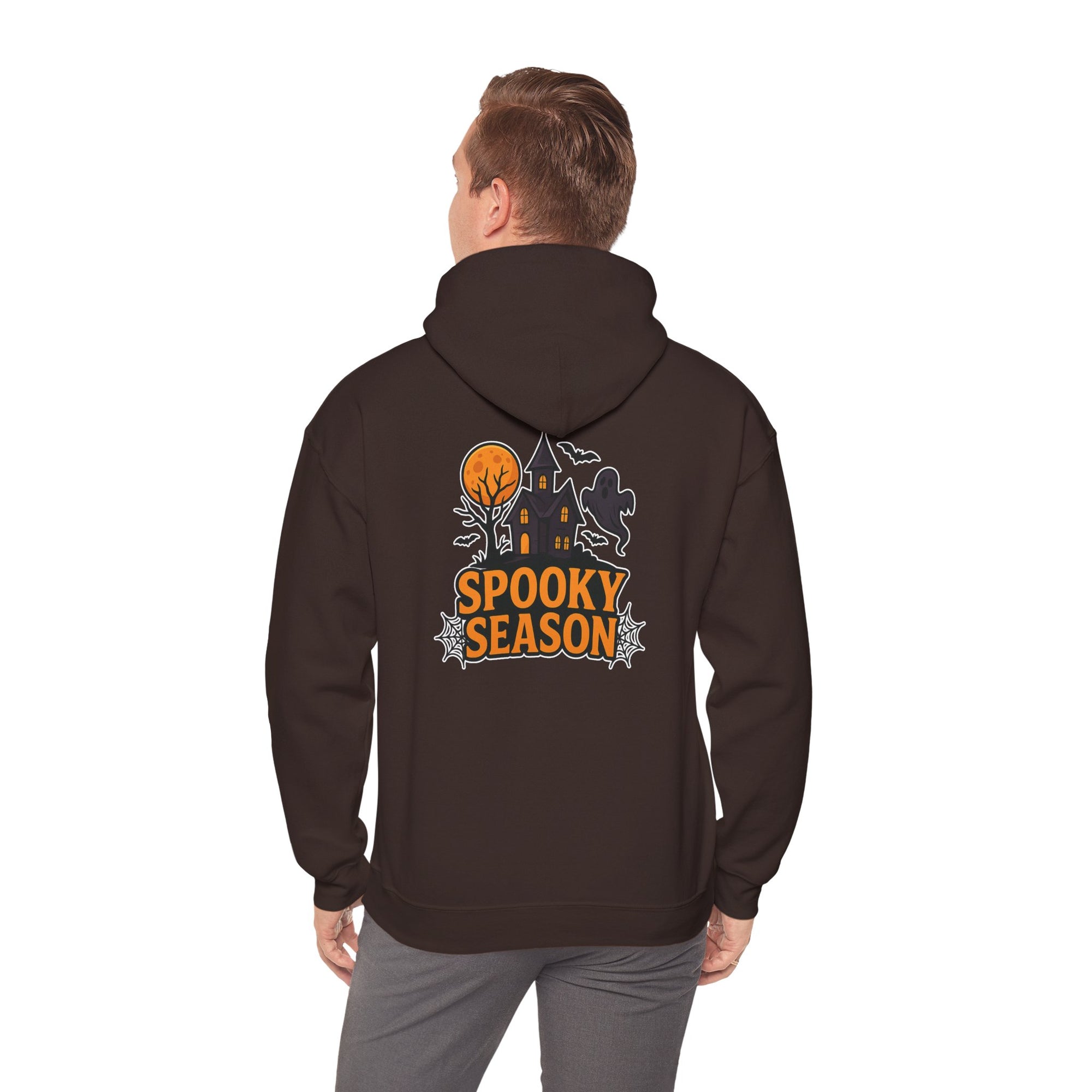 Spooky Season Halloween Hoodie - Haunted House Ghost Bat Design | Cozy Halloween Sweatshirt - Atlas Briefly