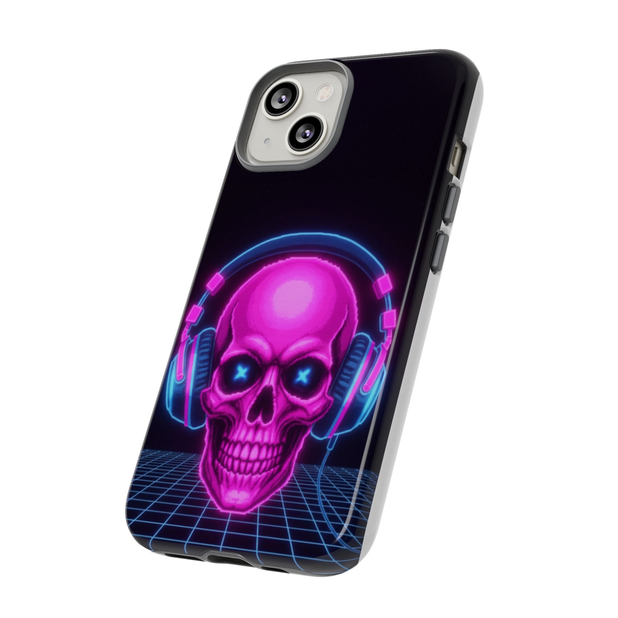 Neon Skull Synthwave Phone Case - Retro 80s Cyberpunk Mobile Cover | Vaporwave Tech Gift - Atlas Briefly