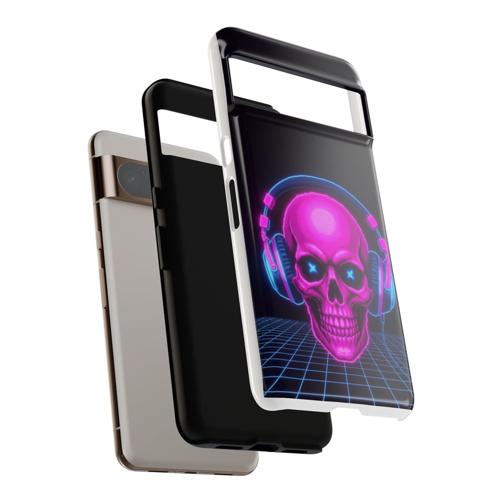 Neon Skull Synthwave Phone Case - Retro 80s Cyberpunk Mobile Cover | Vaporwave Tech Gift - Atlas Briefly