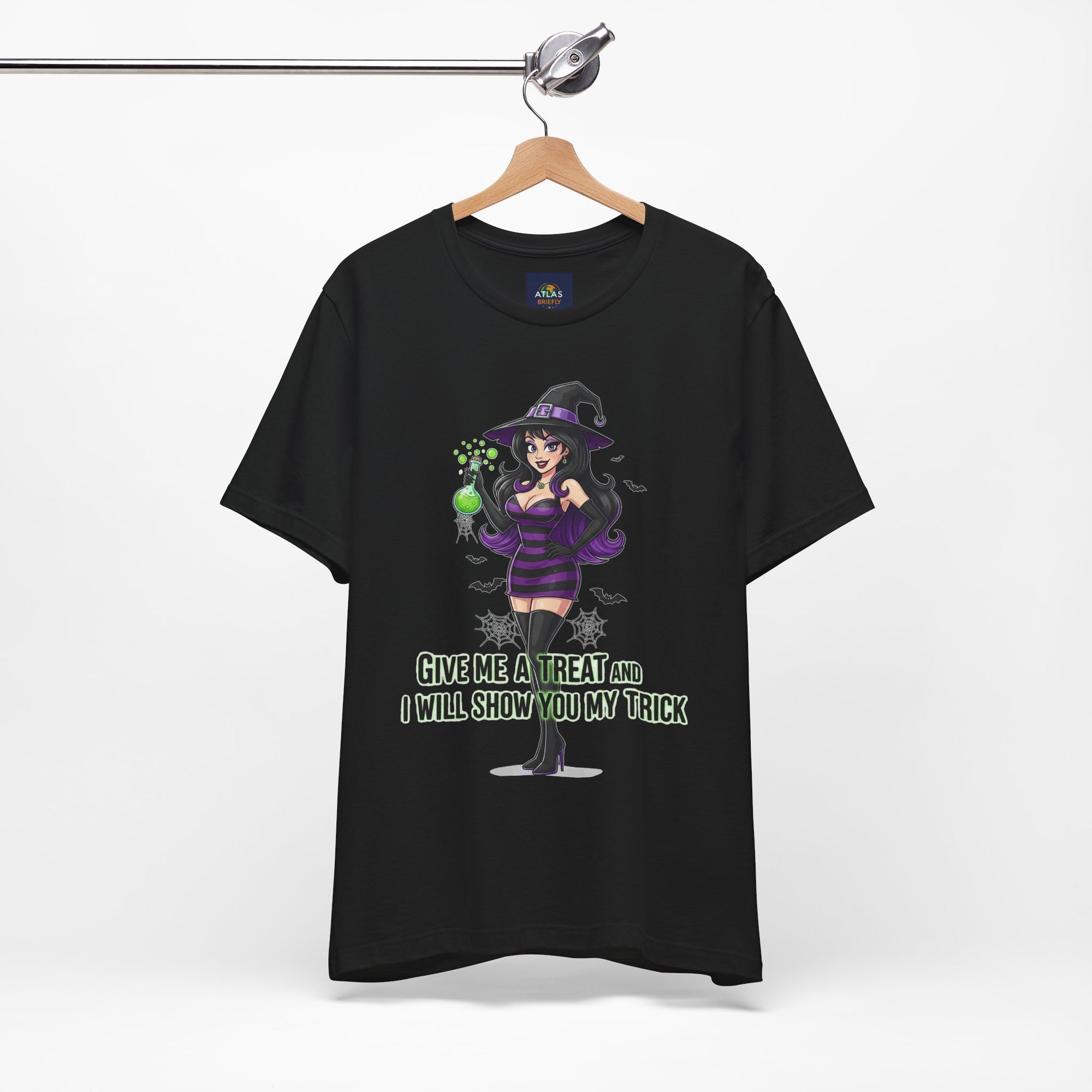 Sexy Witch Halloween T-Shirt - Flirty Witch Costume Tee | Trick or Treat Halloween Shirt - Atlas Briefly