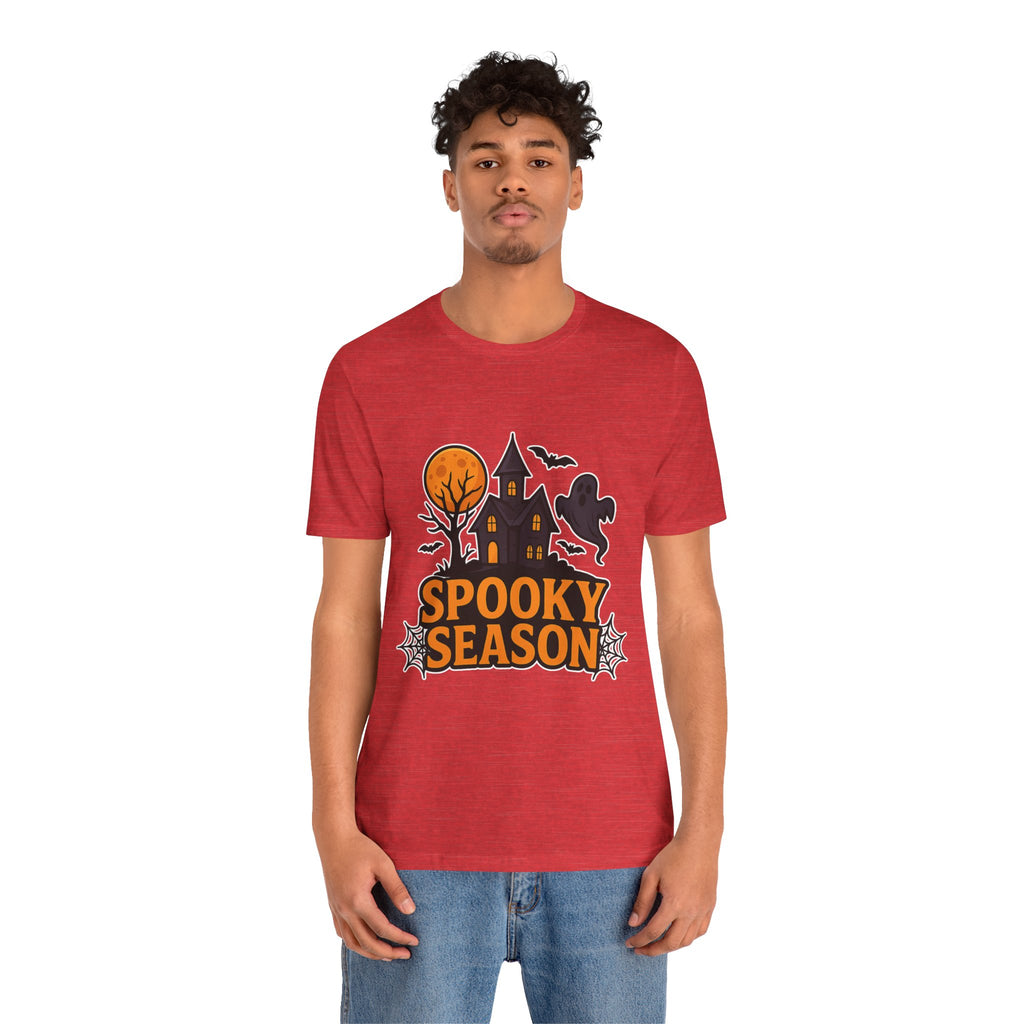 Spooky Season Halloween T-Shirt - Haunted House Ghost Bat Graphic Tee | Halloween Landscape Shirt - Atlas Briefly