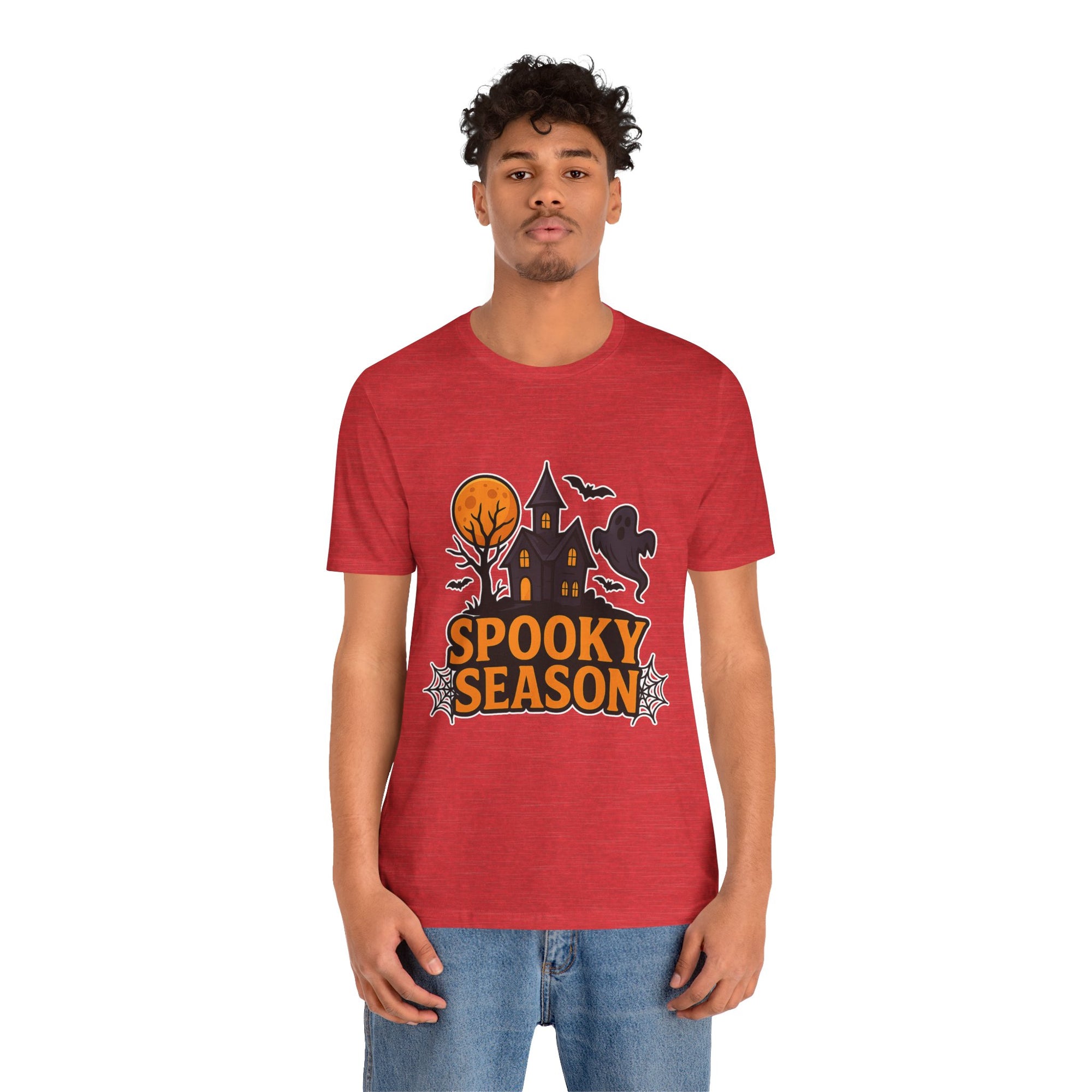 Spooky Season Halloween T-Shirt - Haunted House Ghost Bat Graphic Tee | Halloween Landscape Shirt - Atlas Briefly