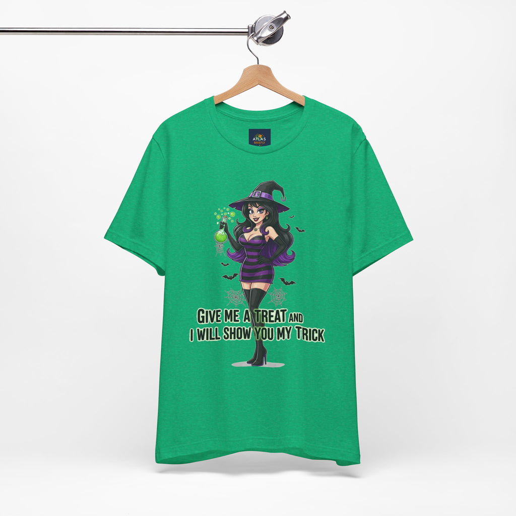 Sexy Witch Halloween T-Shirt - Flirty Witch Costume Tee | Trick or Treat Halloween Shirt - Atlas Briefly