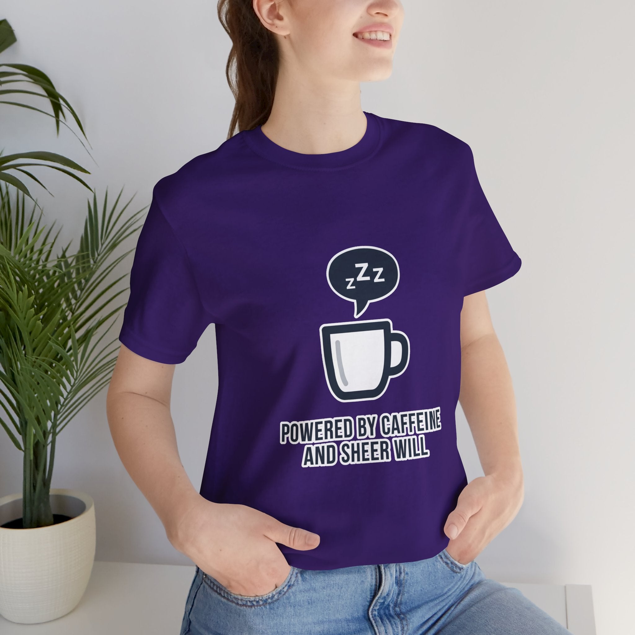 Powered by Caffeine and Sheer Will T-Shirt - Funny Coffee Lover Tee | Minimalist Humor Gift - Atlas Briefly