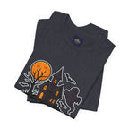 Spooky Season Halloween T-Shirt - Haunted House Ghost Bat Graphic Tee | Halloween Landscape Shirt - Atlas Briefly