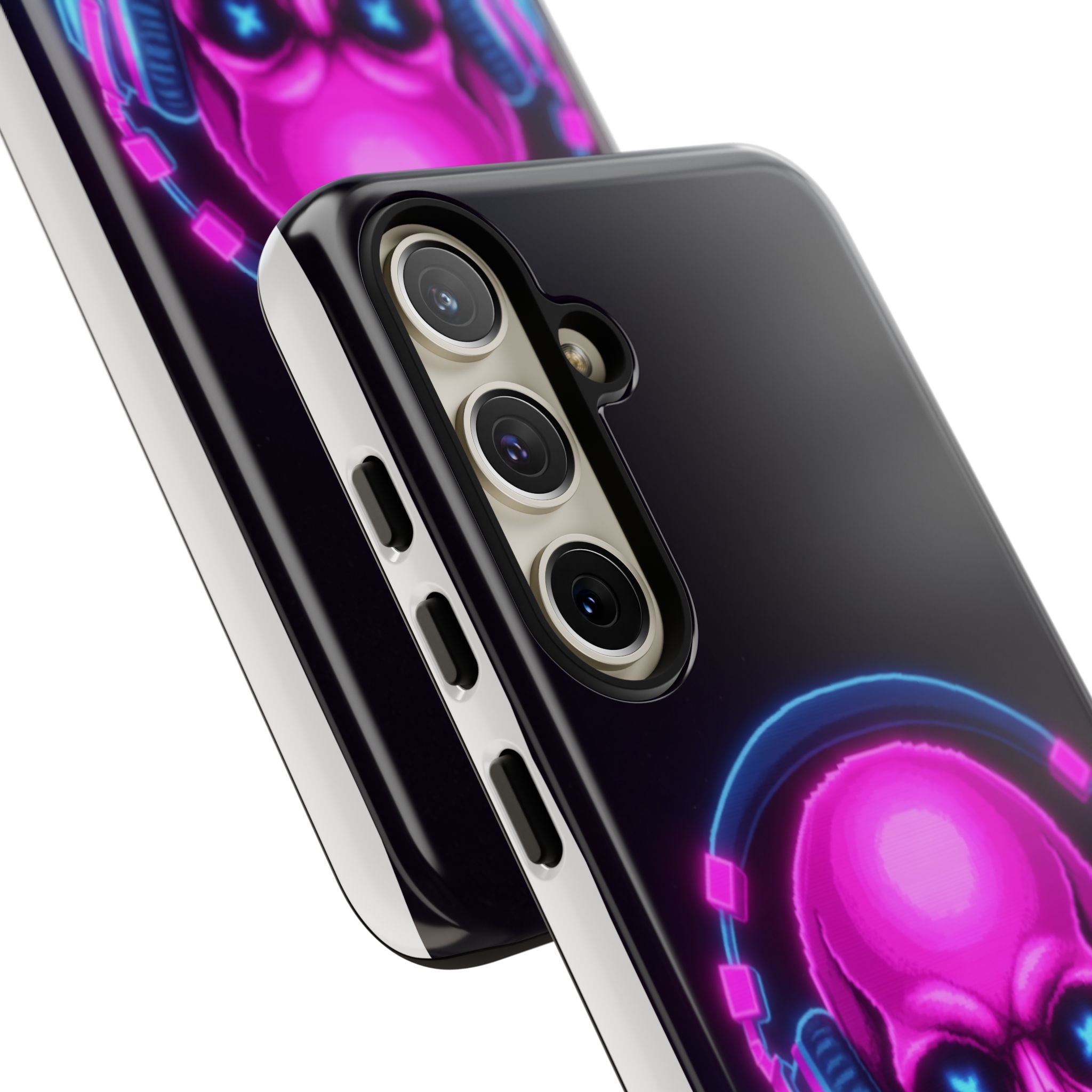 Neon Skull Synthwave Phone Case - Retro 80s Cyberpunk Mobile Cover | Vaporwave Tech Gift - Atlas Briefly