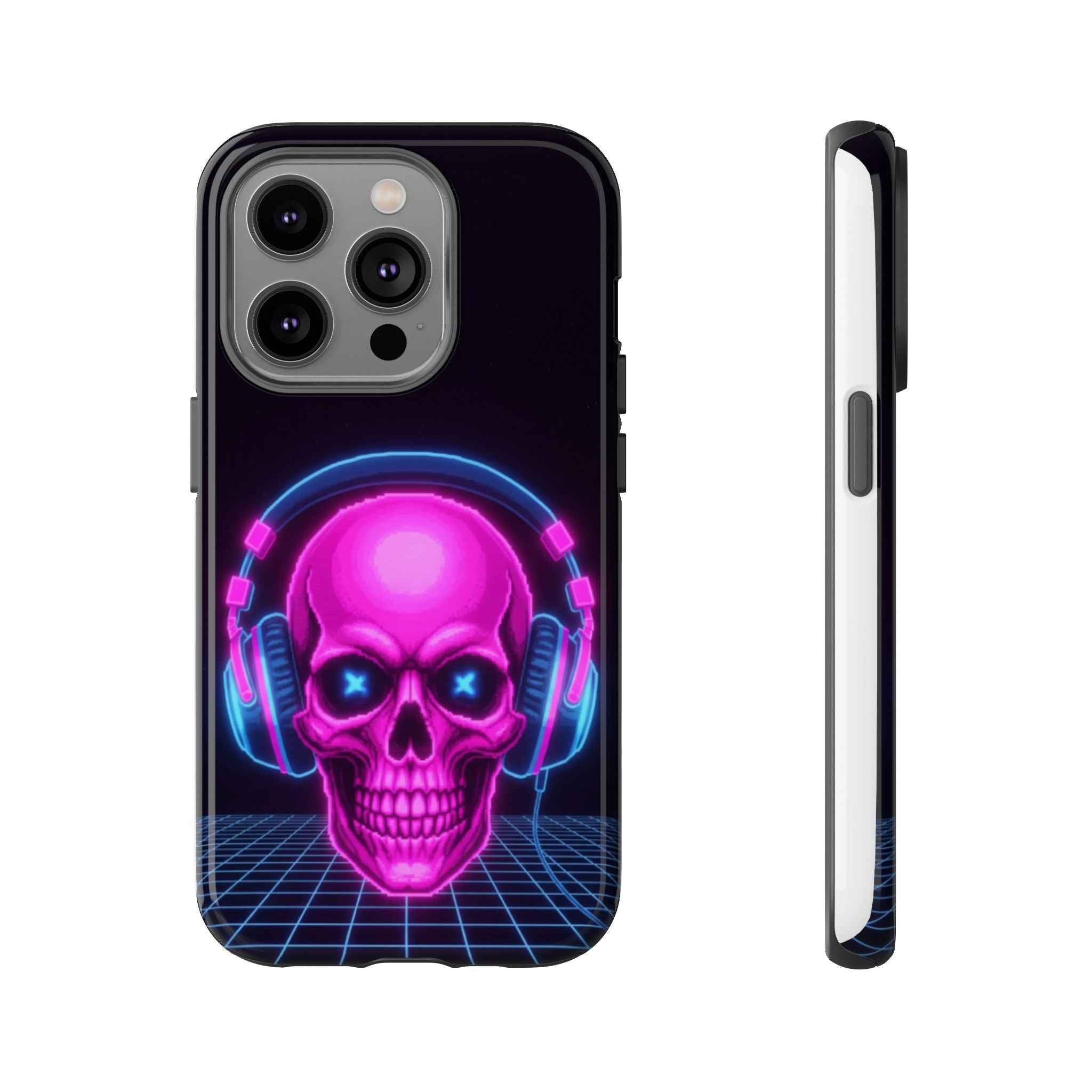 Neon Skull Phone Case - Retro Synthwave Gaming Cover - Atlas Briefly