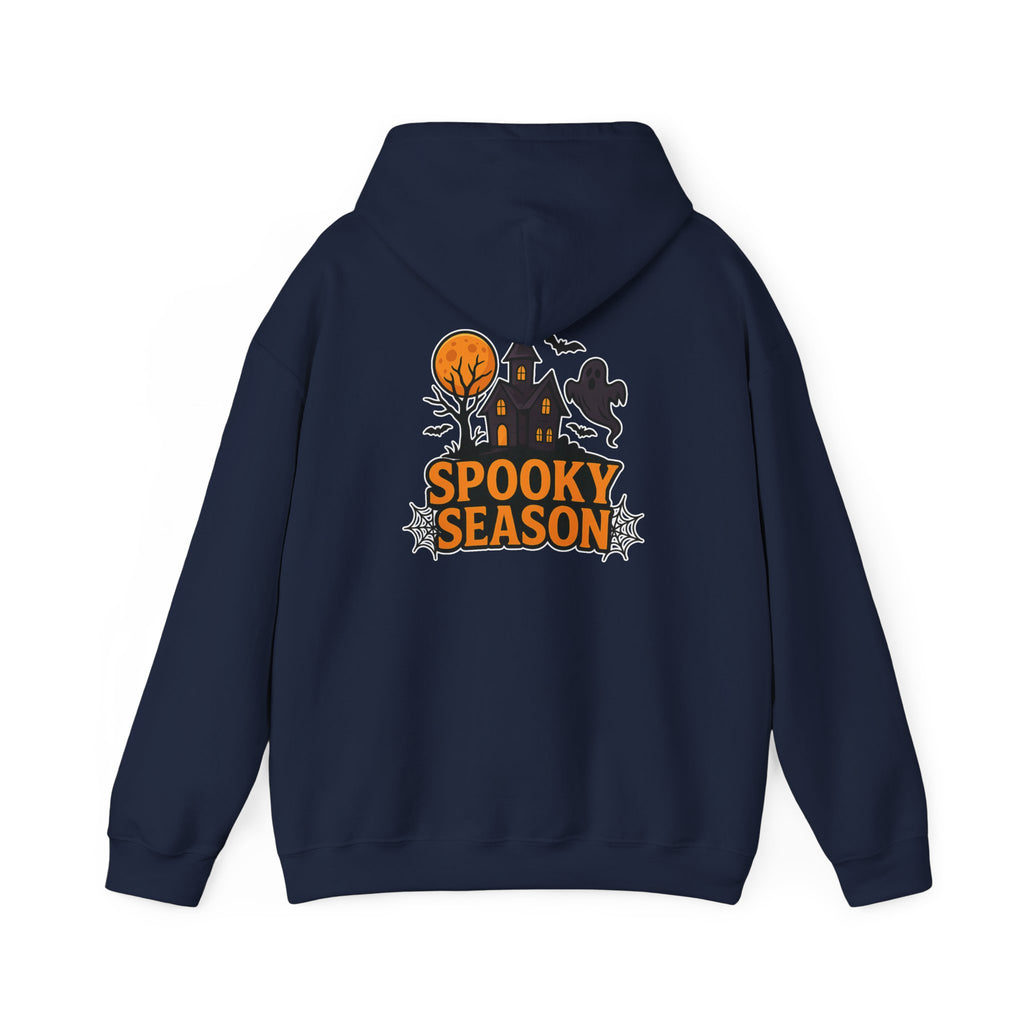 Spooky Season Halloween Hoodie - Haunted House Ghost Bat Design | Cozy Halloween Sweatshirt - Atlas Briefly