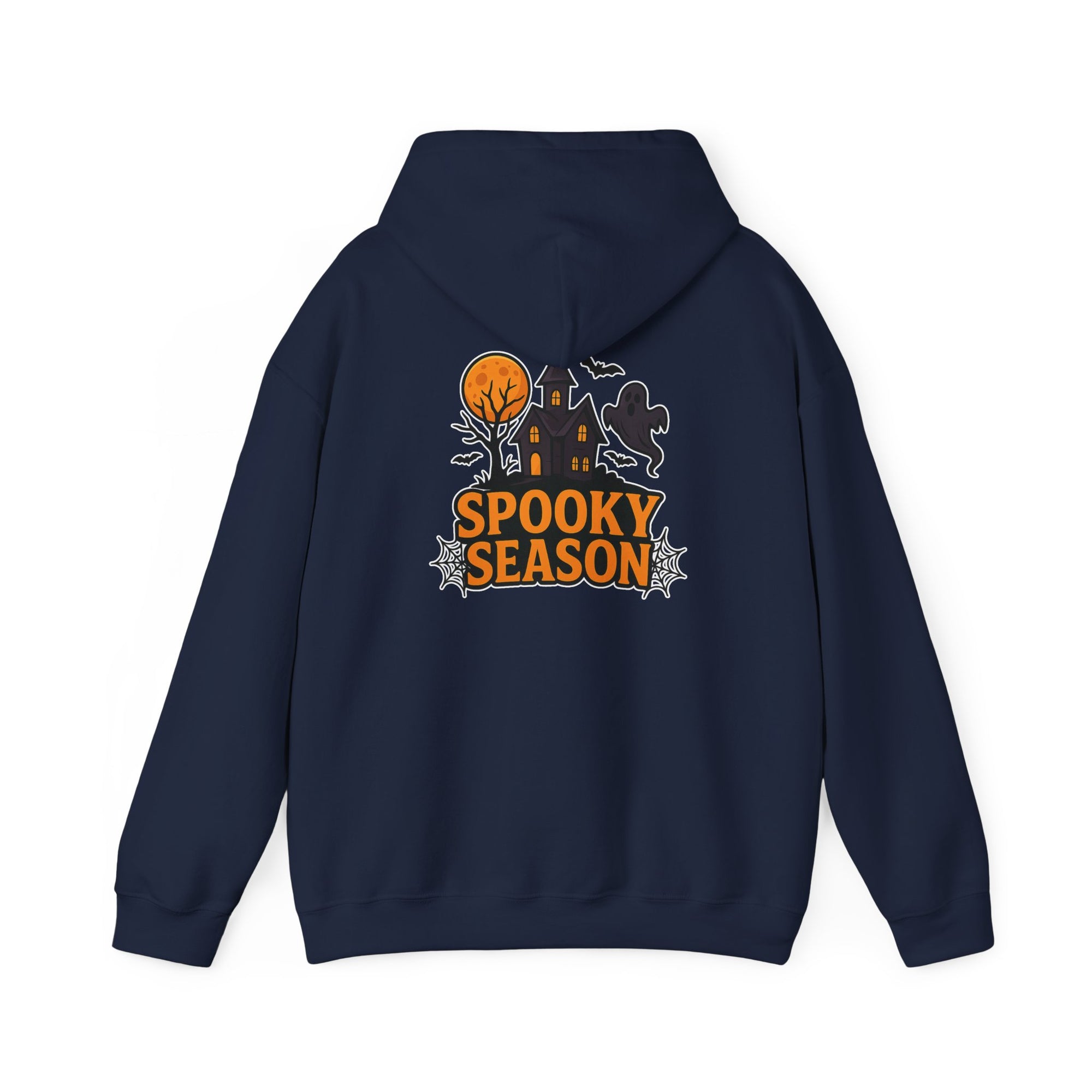 Spooky Season Halloween Hoodie - Haunted House Ghost Bat Design | Cozy Halloween Sweatshirt - Atlas Briefly