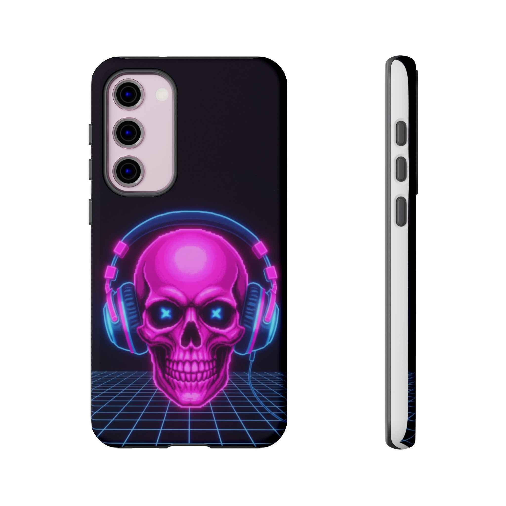 Neon Skull Phone Case - Retro Synthwave Gaming Cover - Atlas Briefly