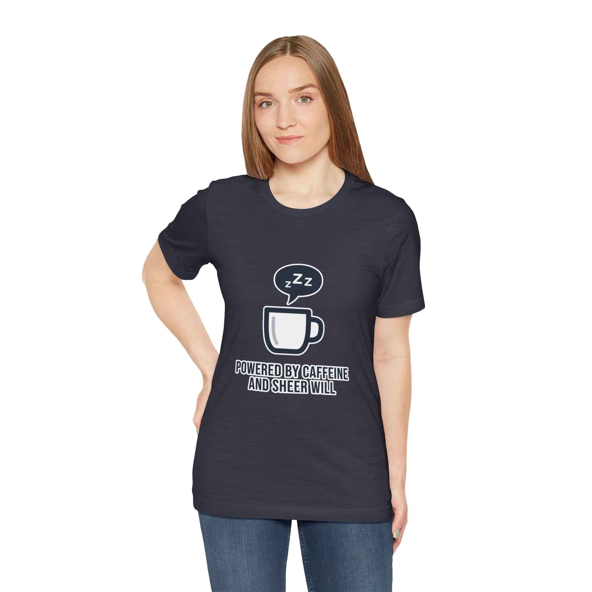 Powered by Caffeine T-Shirt - Funny Coffee Tee for Coffee Lovers - Atlas Briefly