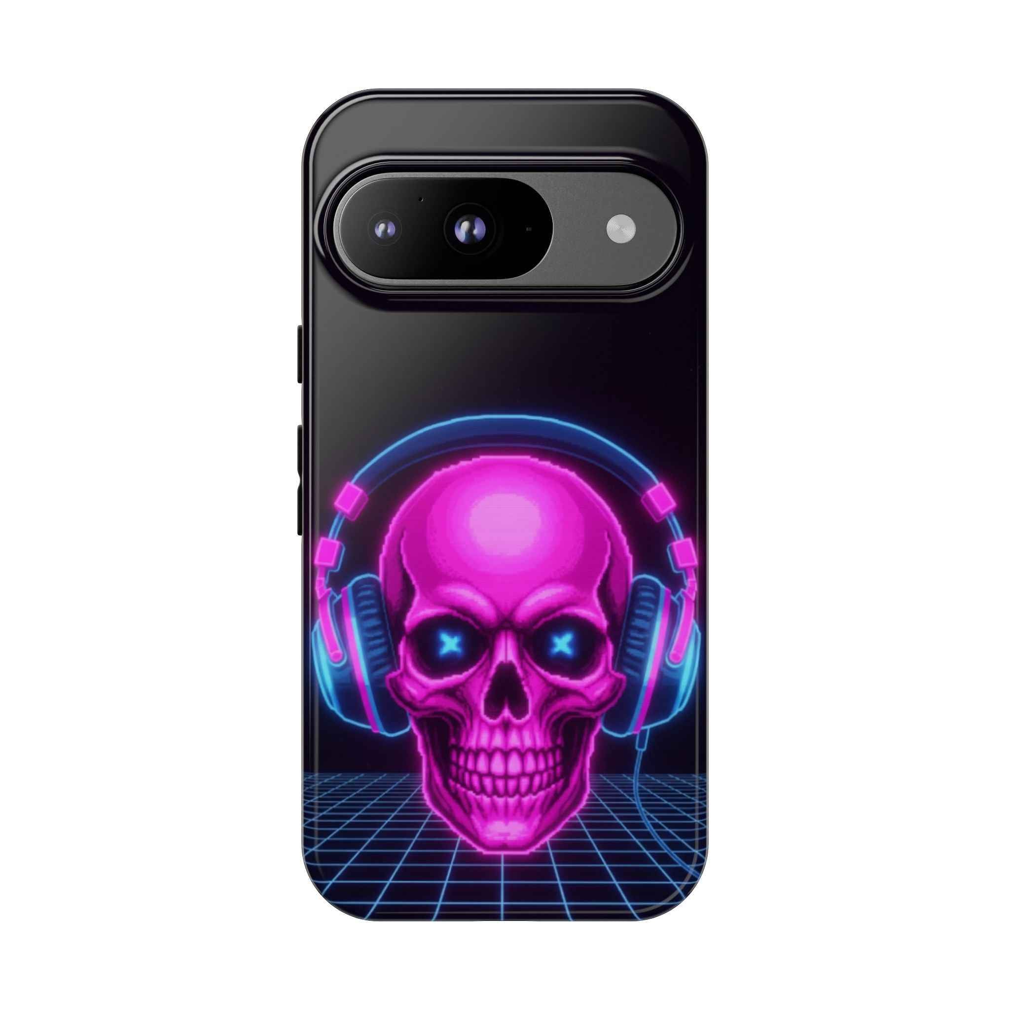 Neon Skull Phone Case - Retro Synthwave Gaming Cover - Atlas Briefly