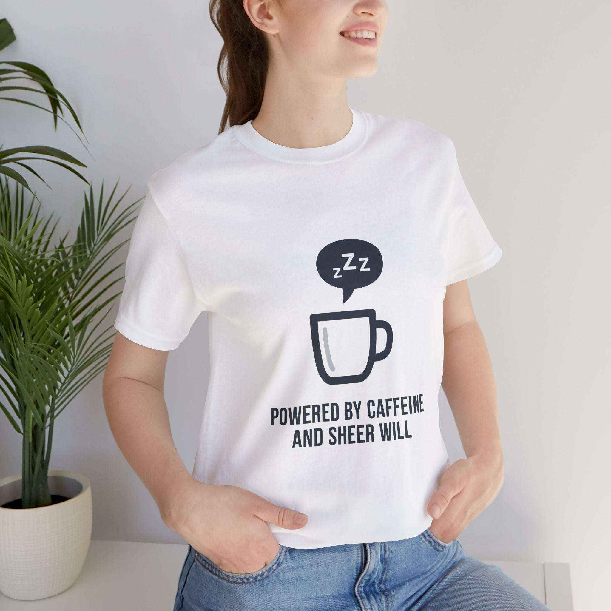 Powered by Caffeine T-Shirt - Funny Coffee Tee for Coffee Lovers - Atlas Briefly