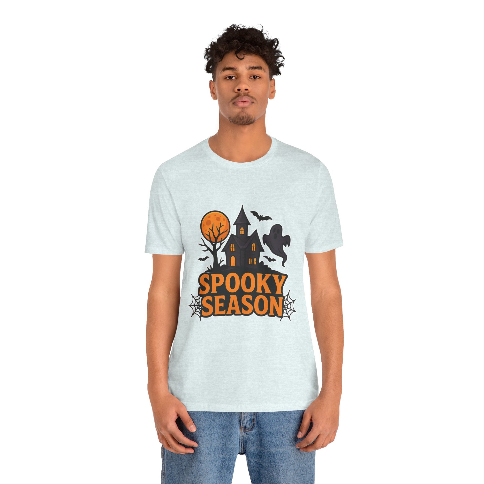 Spooky Season Halloween T-Shirt - Haunted House Ghost Bat Graphic Tee | Halloween Landscape Shirt - Atlas Briefly