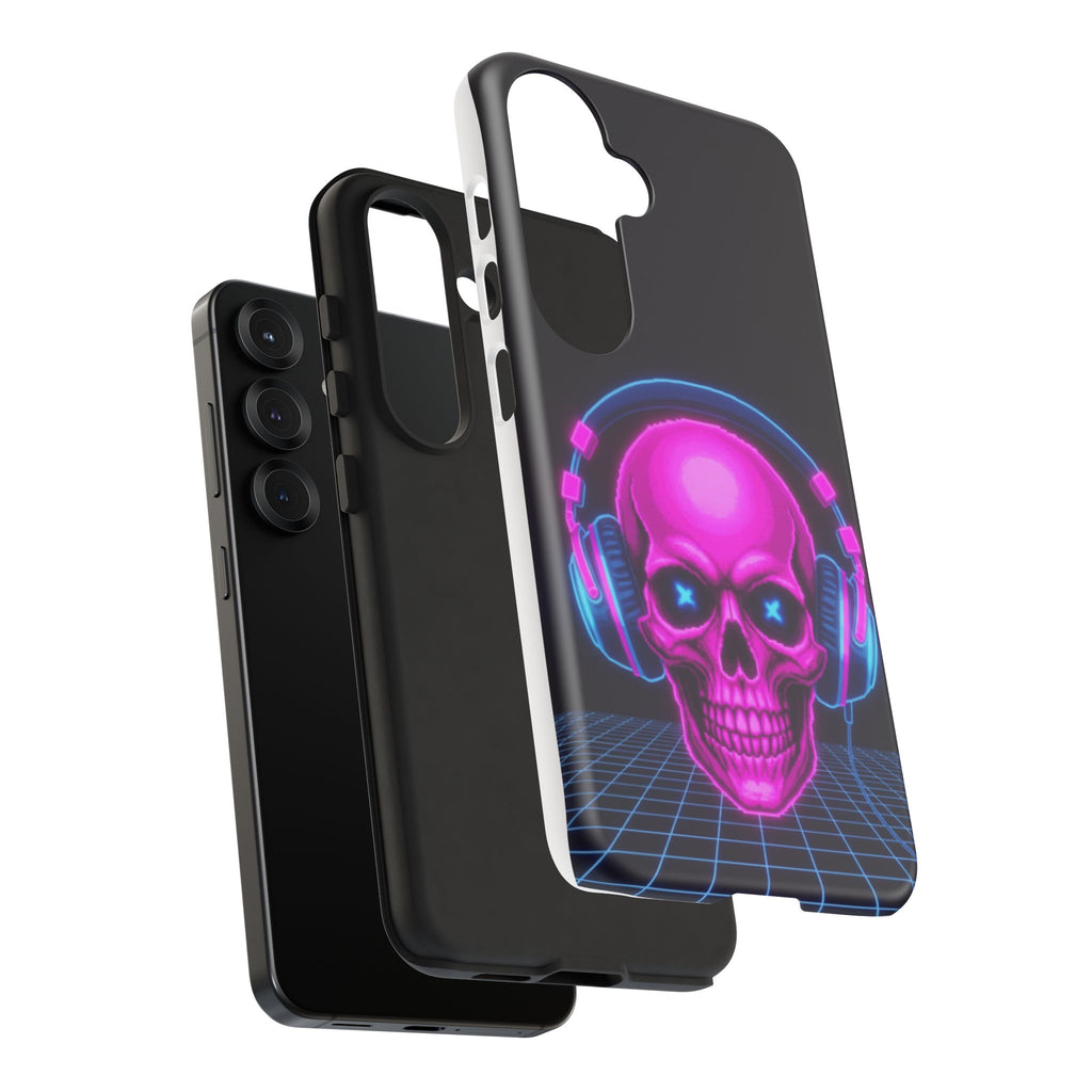 Neon Skull Synthwave Phone Case - Retro 80s Cyberpunk Mobile Cover | Vaporwave Tech Gift - Atlas Briefly